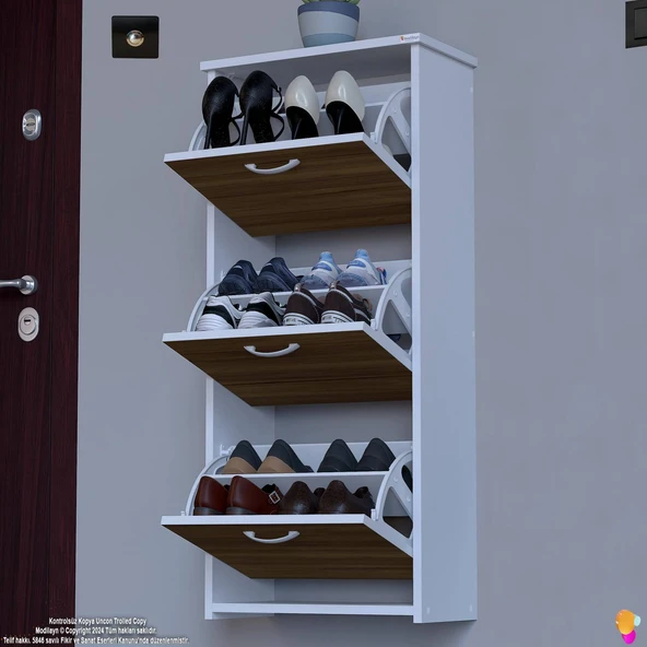 Modilayn WEST Asma Kapı Önü 52x116x26 cm’lik 3 Düşer Kapak 6 Göz Bölmeli Ayakkabılık