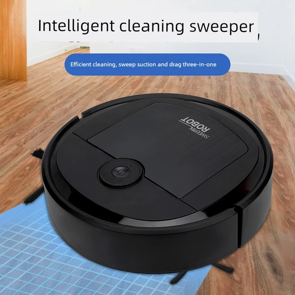 Şarjlı Otomatik Süpürge Mop Robot Vakum Temizleyici - Siyah - Temizlik Çekişi - 3