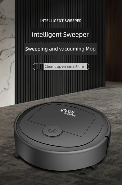 Şarjlı Otomatik Süpürge Mop Robot Vakum Temizleyici - Siyah - Temizlik Çekişi - 7