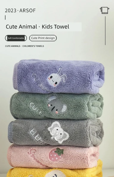 Su Emici Hızlı Kuruyan Yumuşak Çocuk Havlusu - 25x50cm - 5 Paket - Tavşan + Fil + Koala + Çilek + Ördek - 6