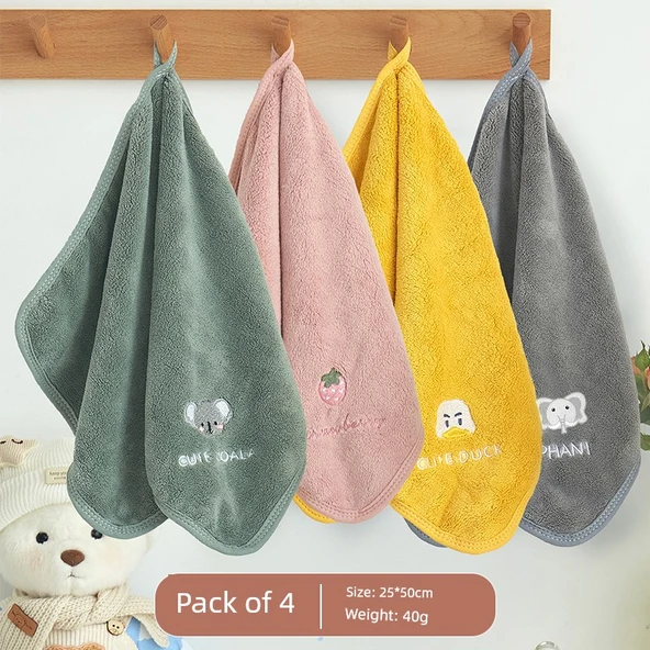 Su Emici Hızlı Kuruyan Yumuşak Çocuk Havlusu - 25x50cm - 4 Paket - Koala + Çilek + Ördek + Fil