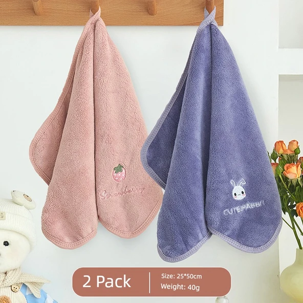 Su Emici Hızlı Kuruyan Yumuşak Çocuk Havlusu - 25x50cm - 5 Paket - Tavşan + Fil + Koala + Çilek + Ördek - 2