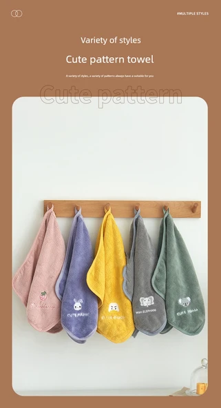 Su Emici Hızlı Kuruyan Yumuşak Çocuk Havlusu - 25x50cm - 5 Paket - Tavşan + Fil + Koala + Çilek + Ördek - 8