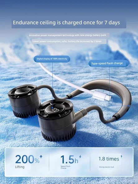 Halterneck Fan - Kar Büyüsü Kenarı - 5000mAh - Soğuk Rüzgar - 2