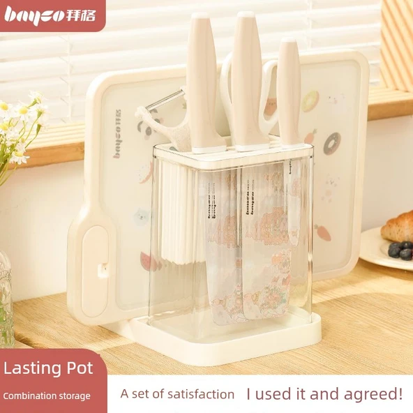 Klasik 6 Parça Bıçak Seti ve Dinozor Kesme Tahtası - 17.5cm Bıçak - 13cm Sap - 2