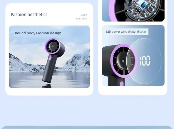 Taşınabilir USB Şarjlı El Fanı - Dyson Gri - 8000mAh - Soğutma - 12