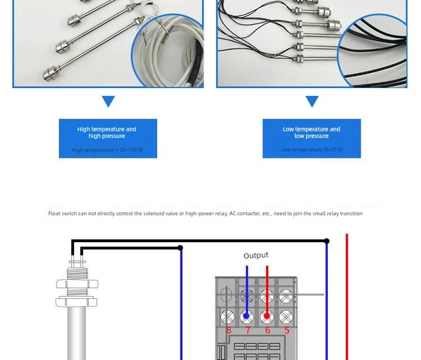Yüksek Sıcaklık Paslanmaz Çelik Float Switch - 500mm 0~220V - 9