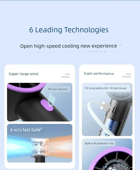 Taşınabilir USB Şarjlı El Fanı - Dyson Gri - 10000mAh - Soğutma - 11