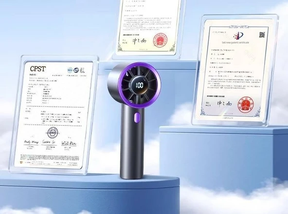 Taşınabilir USB Şarjlı El Fanı - Dyson Gri - 8000mAh - Soğutma - 8