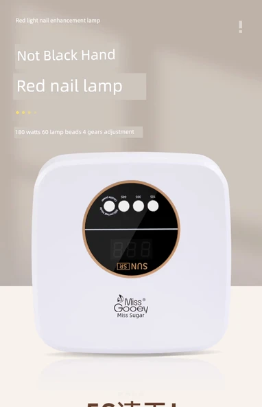 Kırmızı Işık 5 Saniye Hızlı Kurutma 180W LED Oje Lambası - Anti-Siyah Eldivenli - 6