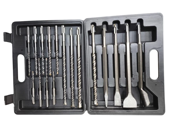 Boss 17 Parça SDS Kırıcı- Delici ve Murç-Keski (Chisel) Uç Seti (Sert plastik kutulu)