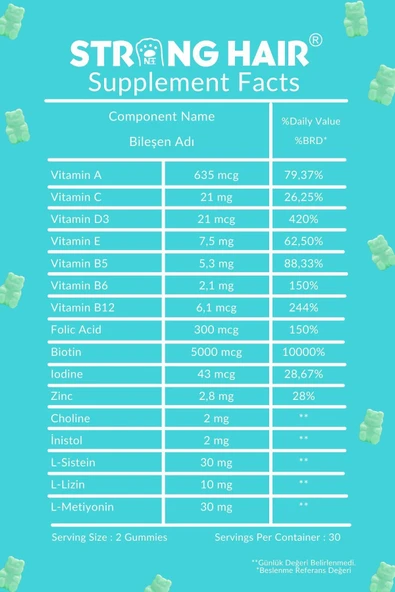 VİTA BEAR Strong Hair Gummy Vitamin 60 Adet X 3 Adet - Resim 3