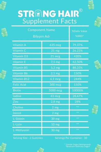 VİTA BEAR Strong Hair Gummy Vitamin 60 Adet X 2 - Resim 3