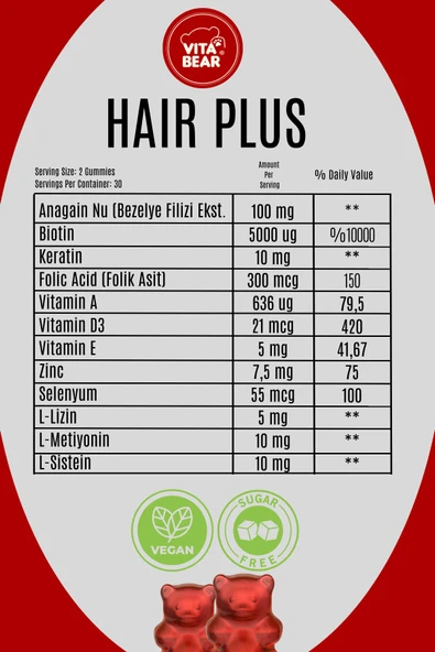 VİTA BEAR Hair Plus Vegan 60 Gummies - Resim 2