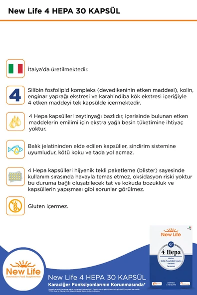 NEW LİFE 4 Hepa 30 Yumuşak Kapsül - Silibin Fosfolipid - Kolin - Enginar Yaprağı ve Karahindiba Kök Ekstresi - Resim 3