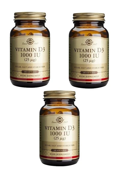 SOLGAR Vitamin D3 1000 Iu 25 Mg X3 Adet