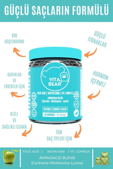 VİTA BEAR Strong Hair Gummy Vitamin 60 Adet X 3 Adet - Resim 2