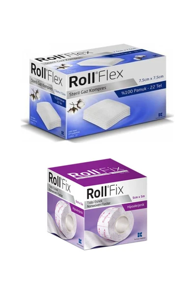 ROLL Flex Steril Gaz Kompres Gazlı Bez Spanç 7.5cm X 7.5cm 100 Adet Fix 5cm X 5mt ürün görseli 1