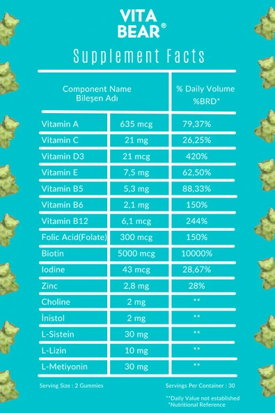 VİTA BEAR Çiğnenebilir Saç Vitamini Strong Hair 60 Gummy - 4