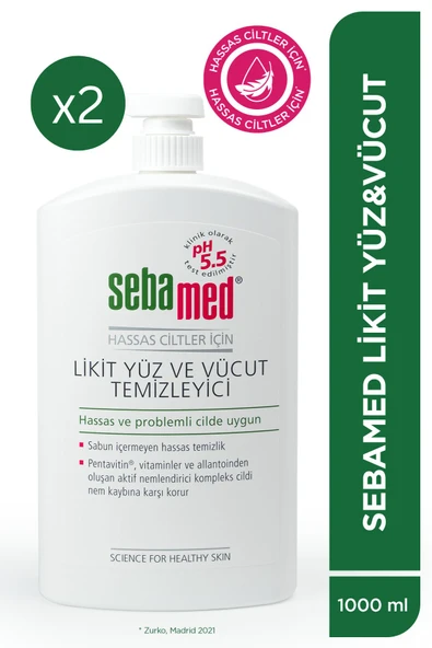 SEBAMED Hassas Ciltler İçin Pentavitin Nemlendirici Etkili Yüz ve Vücut Temizleme Jeli 1000 ml x 2 Adet ürün görseli 1
