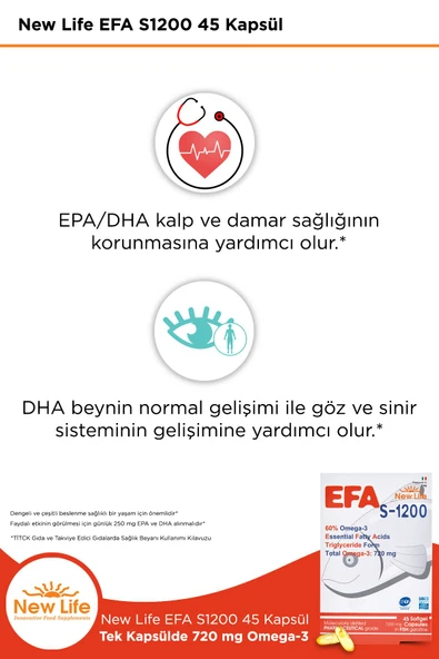 NEW LİFE Efa S-1200 45 Kapsül Balık Yağı - 720 Mg Omega 3 - 396 Mg EPA - 264 Mg DHA - Resim 4