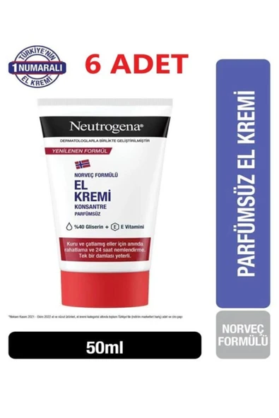 NEUTROGENA Norveç Formülü El Kremi Parfümsüz 50 ml   6 ADET ürün görseli 1