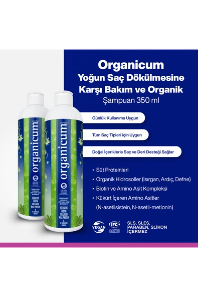 ORGANİCUM Yoğun Saç Dökülmesine Karşı Bakım Ve Onarım Şampuanı 350 ml ürün görseli 1