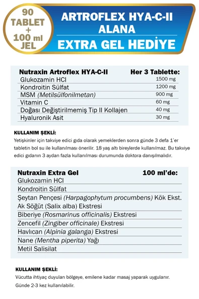NUTRAXİN Artroflex Hya-c-ıı 90 Tablet Extra Gel Hediyeli - Resim 3