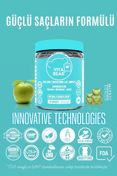 VİTA BEAR Strong Hair Gummy Vitamin 60 Adet X 2 - Resim 2