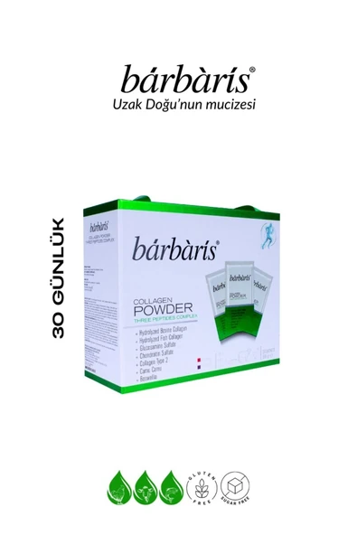 BARBARİS Kolajen Powder Three Peptıdes Complex (BALIK-SIĞIR-TAVUK) Tip 1-2-3 Eklem , Kıkırdak ,kemik 30 Şase