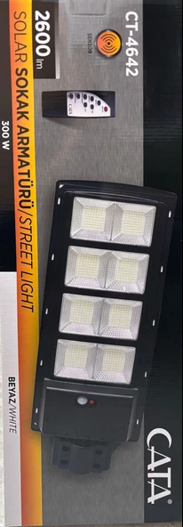 CATA CT 4642 300W Güneş Enerjili Solar Sokak Armatürü 6400K Beyaz Işık