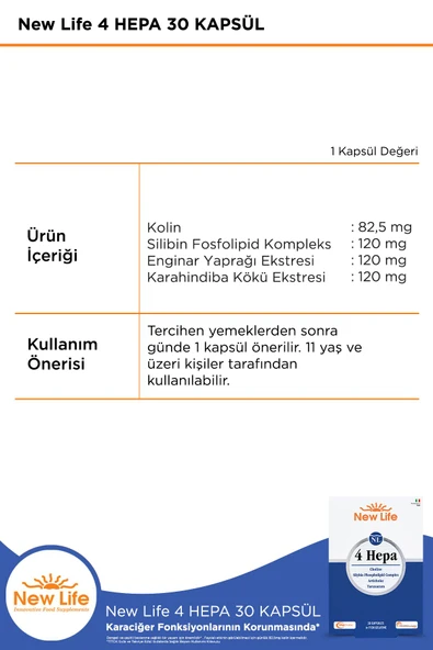 NEW LİFE 4 Hepa 30 Yumuşak Kapsül - Silibin Fosfolipid - Kolin - Enginar Yaprağı ve Karahindiba Kök Ekstresi - Resim 2