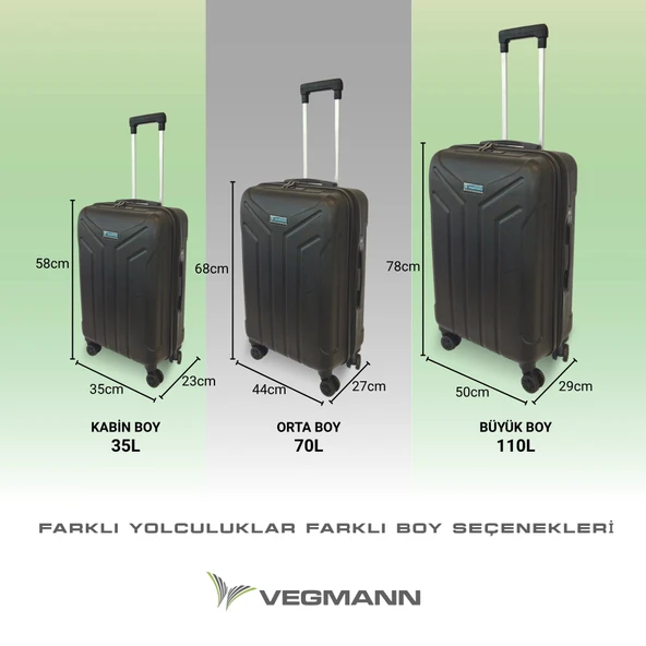 Vegmann Tartılı Scavel Siyah 3 lü Valiz Seti - 1