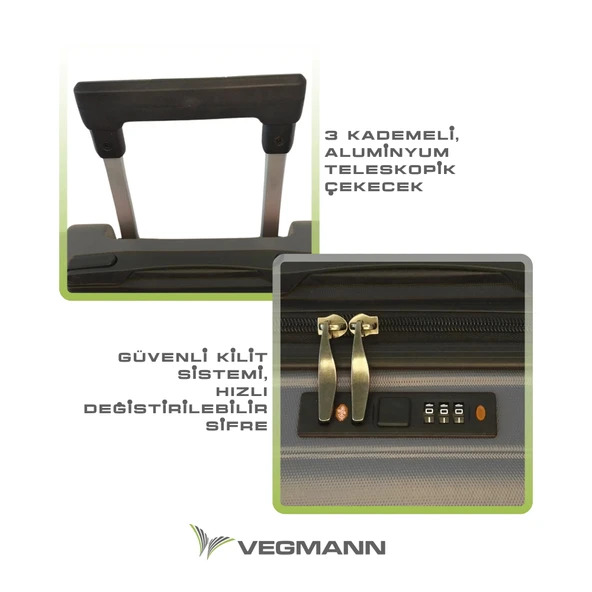 Vegmann Tartılı Scavel Antrasit 3 lü Valiz Seti - 2