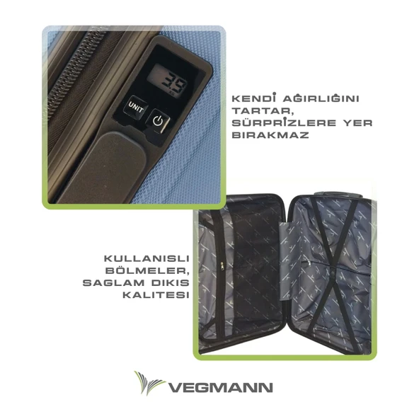 Vegmann Tartılı Scavel Mavi 3 lü Valiz Seti - 3