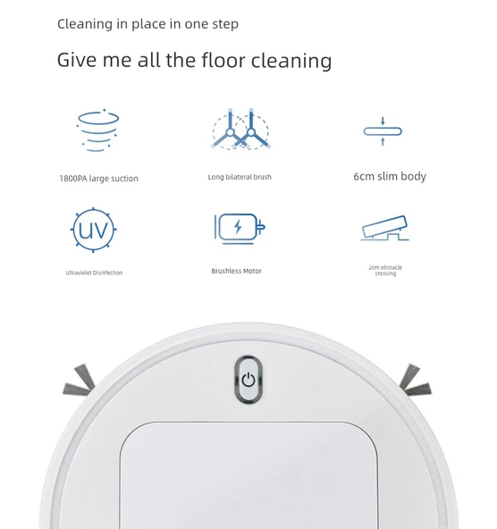 Akıllı Temizlik Robotu - Süpürme Emme Mop - Beyaz - 25cm Düşük Eşleşme - 11