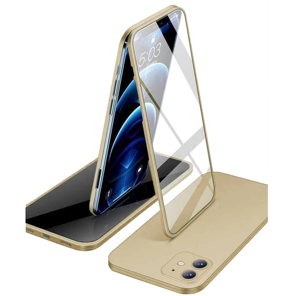 Apple iPhone 12 Uyumlu 360 Derece Tam Kaplayan Cam Kapak Kılıf - Resim 3