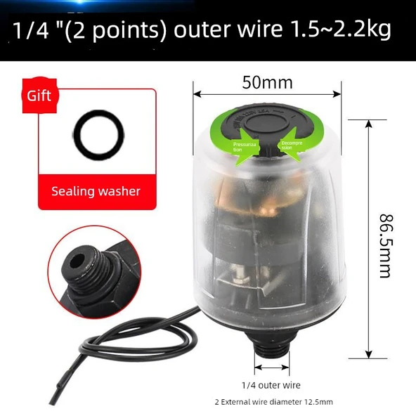 220V Otomatik Su Pompası - Takviye 3 Dış Tel 1.8-2.6kg - 12