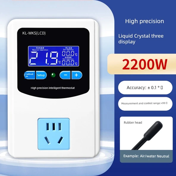Dijital Sıcaklık Kontrol Cihazı - Yüksek Hassasiyet LCD Üçlü Ekran 2200W Kauçuk Prob
