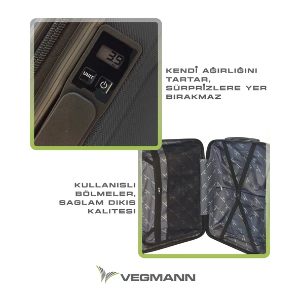 Vegmann Tartılı Scavel Siyah 3 lü Valiz Seti - 6