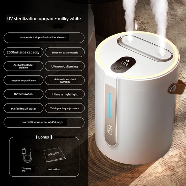 Hava Nemlendirici - UV Sterilizasyon - Gelişmiş İki Kullanımlı Süt Beyaz
