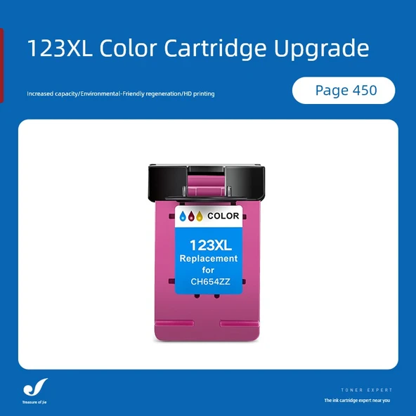 HP 123 Renkli Mürekkep Kartuşu - Yüksek Kapasite - 450 Sayfa - Resim 1