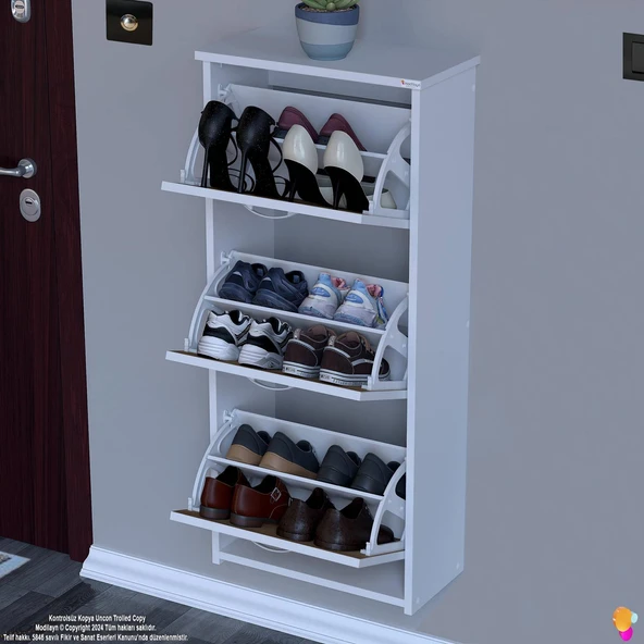 Modilayn WEST Asma Kapı Önü 52x 116 x26 cm’lik 3 Düşer Kapak 6 Göz Bölmeli Ayakkabılık - Resim 4