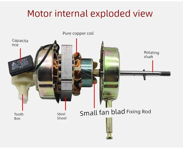 14 İnç Elektrikli Fan Motoru - 22 Kalın Zemin Fanı/Masa Fanı Motoru - Çift Bilyalı - 8