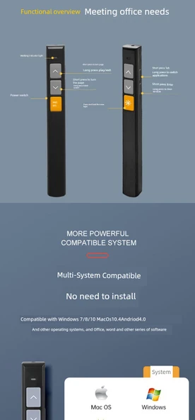 Çok Fonksiyonlu Lazer Pointer PPT Uzaktan Kumanda Kalemi - Minimalist Beyaz - 12