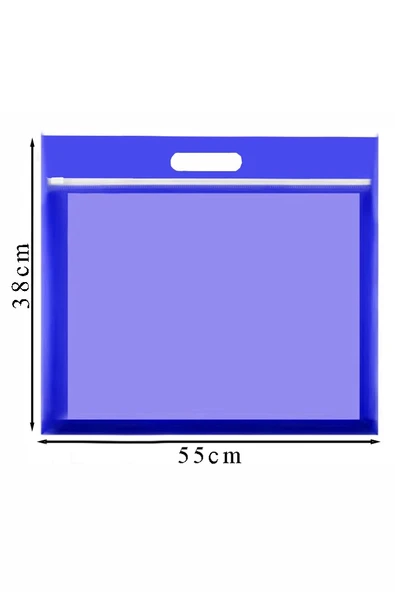 Mavi Plastik Fermuarlı Proje Dosyası 35x50 cm 1 Adet Tutmaçlı 38x55 cm Resim ve Proje Ödev Dosyası El Tutmalı