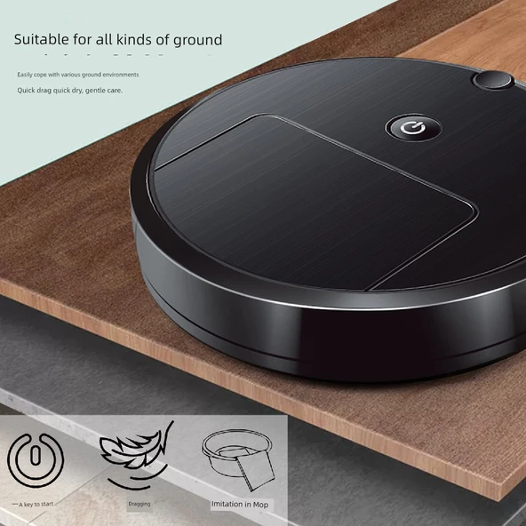 USB Şarjlı Otomatik Süpürme Robot Mop - Siyah - 4
