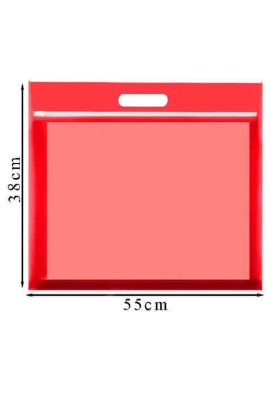 Kırmızı Plastik Fermuarlı Proje Dosyası 35x50 cm 1 Adet Tutmaçlı 38x55 cm Resim ve Proje Ödev Dosyası El Tutmalı