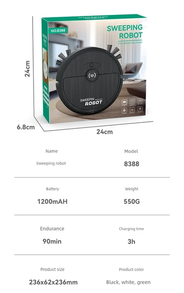 3'ü 1 Arada Süpürme Robotu - Küçük Boy - Siyah - 6