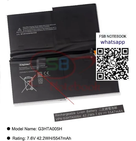 Microsoft SURFACE PRO 3 MS011301-PLP22T02 G3HTA009H 1631-1577 BATARYA ORJİNAL (2.EL)